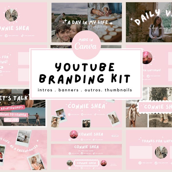 Pastel Baby Pink YouTube Branding Kit Templates Small Business | Social Media Brand | Digital Download