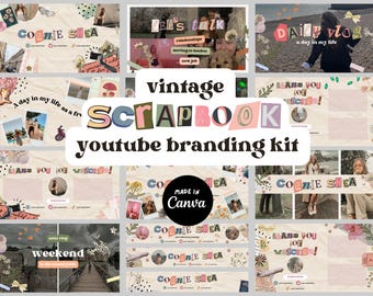 Vintage Pink Scrapbook YouTube Branding Kit Templates | Social Media Brand Kit  | Digital Download | Youtube | Editable Templates | Animated