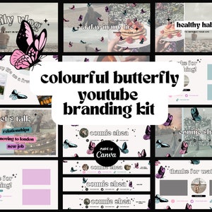 Colourful Butterfly YouTube Branding Kit Templates | Social Media Brand Kit  |Digital Download | Youtube Branding Kit| Editable Templates