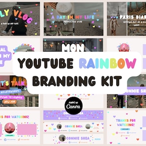 Rainbow YouTube Branding Kit Templates | Social Media Brand Kit  | Digital Download | Youtube Branding Kit | Editable Templates | Bright