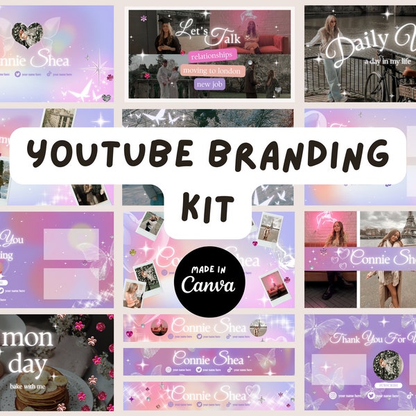 Y2K Pastel YouTube Branding Kit Templates | Social Media Brand Kit  |Digital Download | Youtube Branding Kit| Editable Templates| Animated