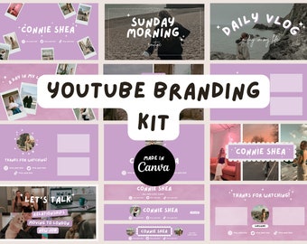 Plantillas de kit de marca de YouTube de color lila y morado Kit de marca para pequeñas empresas / redes sociales / Descarga digital / Kit de marca de YouTube editable