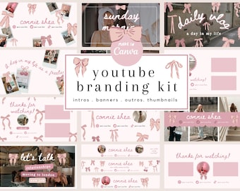 Bow Coquette YouTube Branding Kit Templates | Social Media Brand Kit  |Digital Download | Youtube Branding Kit| Editable Templates| Animated