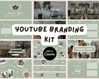Green Leaves YouTube Branding Kit Templates | Social Media Brand Kit  | Digital Download | Youtube Branding Kit | Editable Templates | Sage