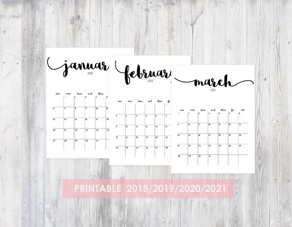 Printable Calendar 2019 2019 2020 2021 Desk Calendar Planner Etsy monthly wall calendar 2019 2021