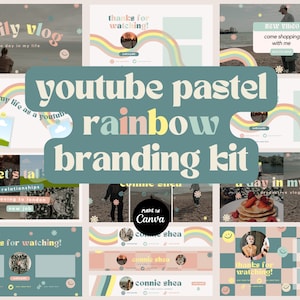 Pastel Rainbow YouTube Branding Kit Templates | Social Media Brand Kit  | Digital Download | Youtube Branding Kit | Editable Templates