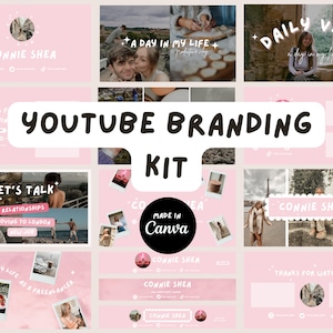 Pastel Baby Pink YouTube Branding Kit Templates Small Business | Social Media Brand Kit | Digital Download | Youtube Branding Kit Editable