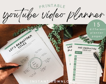 Youtube Video Planner | PDF Printable Planner | Instant Download | Youtube Checklist | Thumbnail Planner