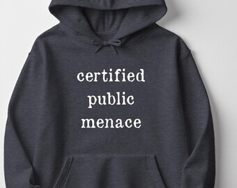 Certified Public Menace Hoodie: Funny Rebel Statement Sweatshirt