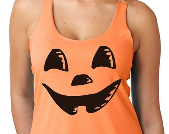 Ladies Halloween Tank Top - Ladies Cute Halloween Tank Top - Ladies Halloween Pumpkin - Pumpkin Tank Top - Halloween Tank Top with a pumpkin