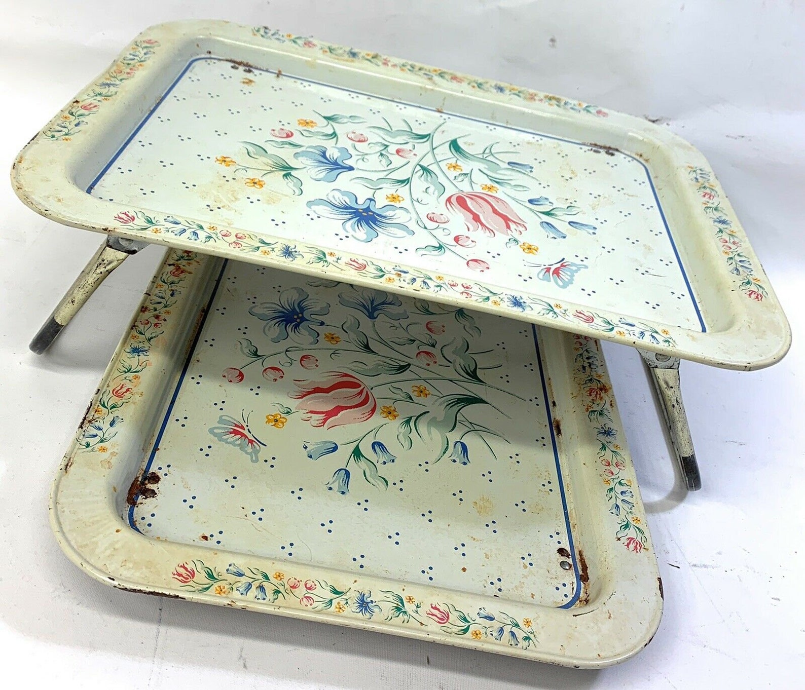 Vintage Metal TV Lap Tray With Folding Legs Floral Flowers Etsy