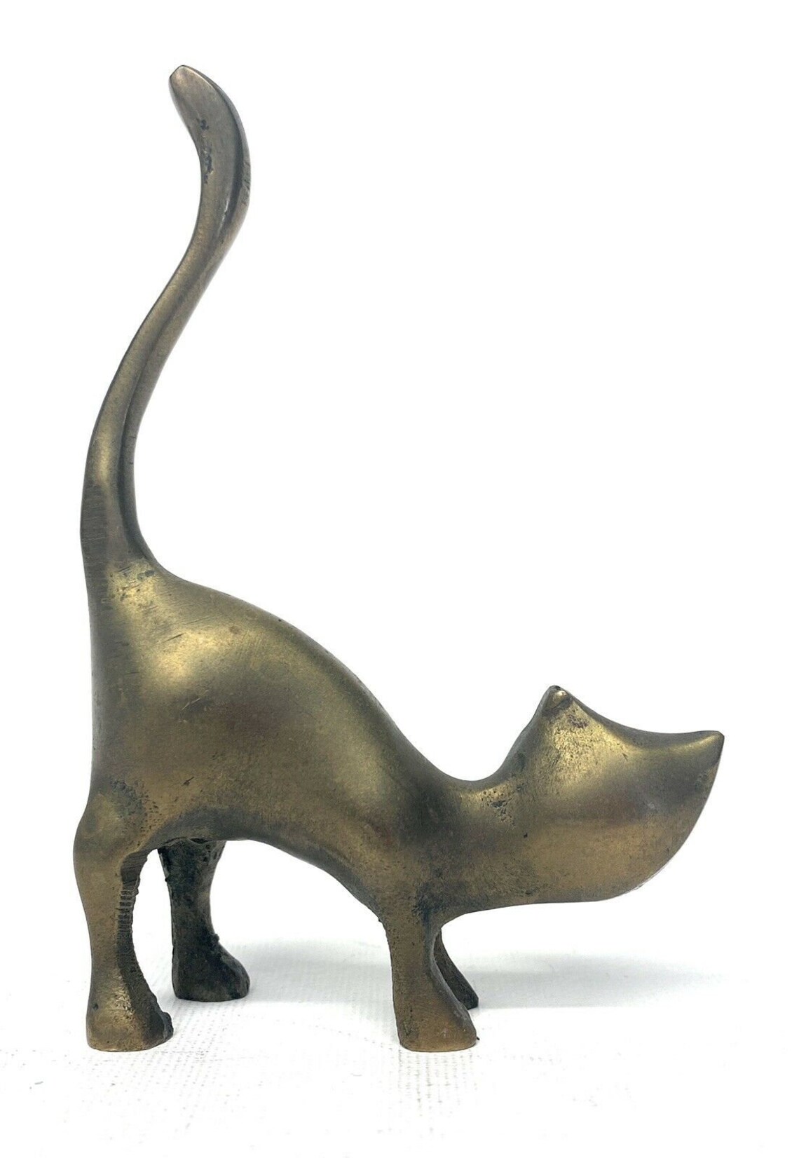 Vintage Brass Cat Figurine Short Long Tail Up 4 x 2.5 Etsy