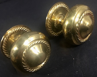 Tie Backs Drawer Knobs Door Pull Knobs Back Plates Large Hollow Brass 2 Classic Traditional Bright Brass Finish  Beautiful Vintage Condition