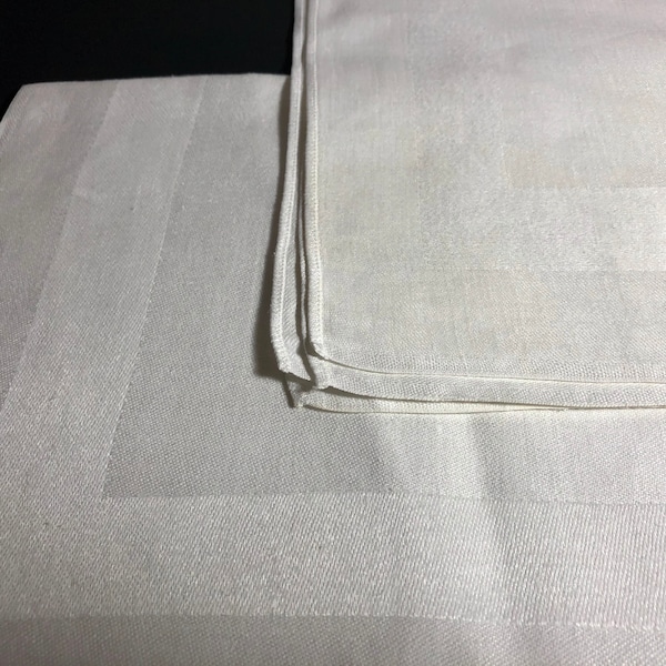 Linen Napkins White Broad Shiny Border Set of 2  20" square Excellent Vintage Condition