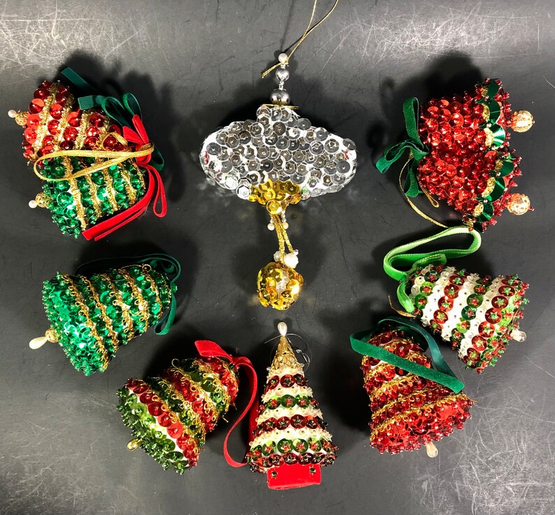 Sequin Push Pin Hand Made Christmas Tree Ornament Jeweled Hand Etsy