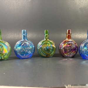 Wheaton Presidential Bottles Carnival Iridescent Miniature Colored Glass Stamped Excellent Vintage Condition Make a selection