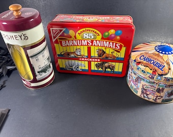 Vintage Collectible Tins Nabisco Barnum's Animals Cracker 85th Anniv HersheyPark 1919 Carrousel Hershey Chocolate History Tin Make Selection