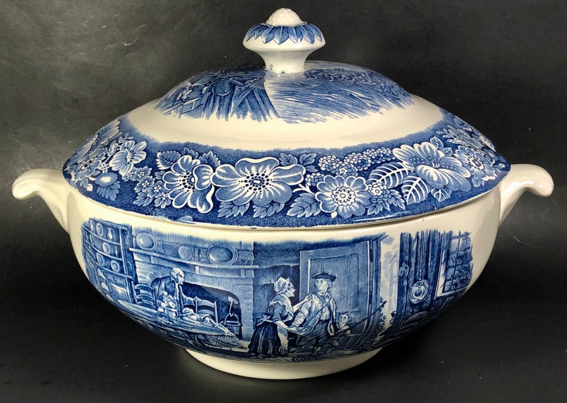 Liberty Blue Staffordshire Soup Tureen Colonial Scene Boston Etsy