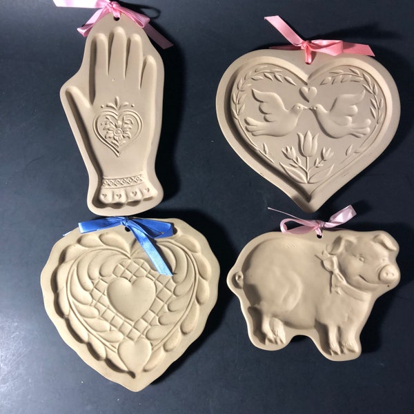 Cookie Molds Brown Bag Cookie Art Stoneware Paper Making Supplies Pig Heart in Hand Dove Heart HeartAppear Unused Vintage