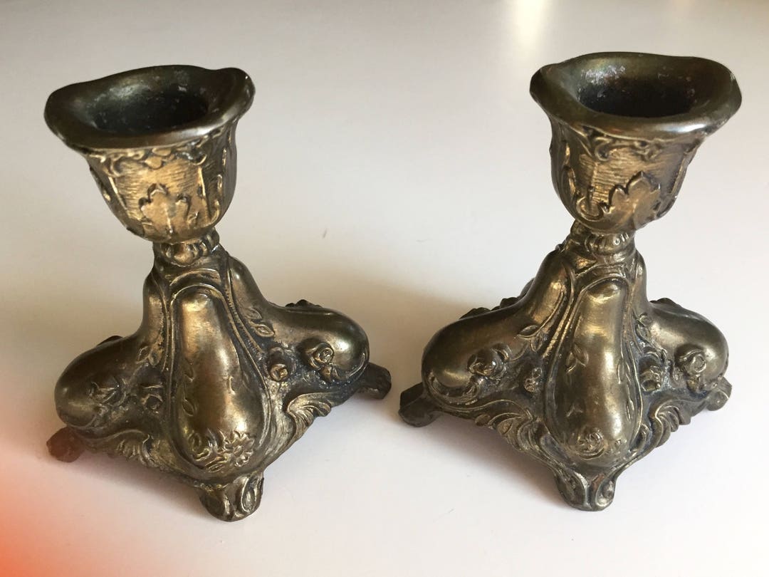 Candle Holders Provincial Cast Metal Set of 2 Vintage Etsy