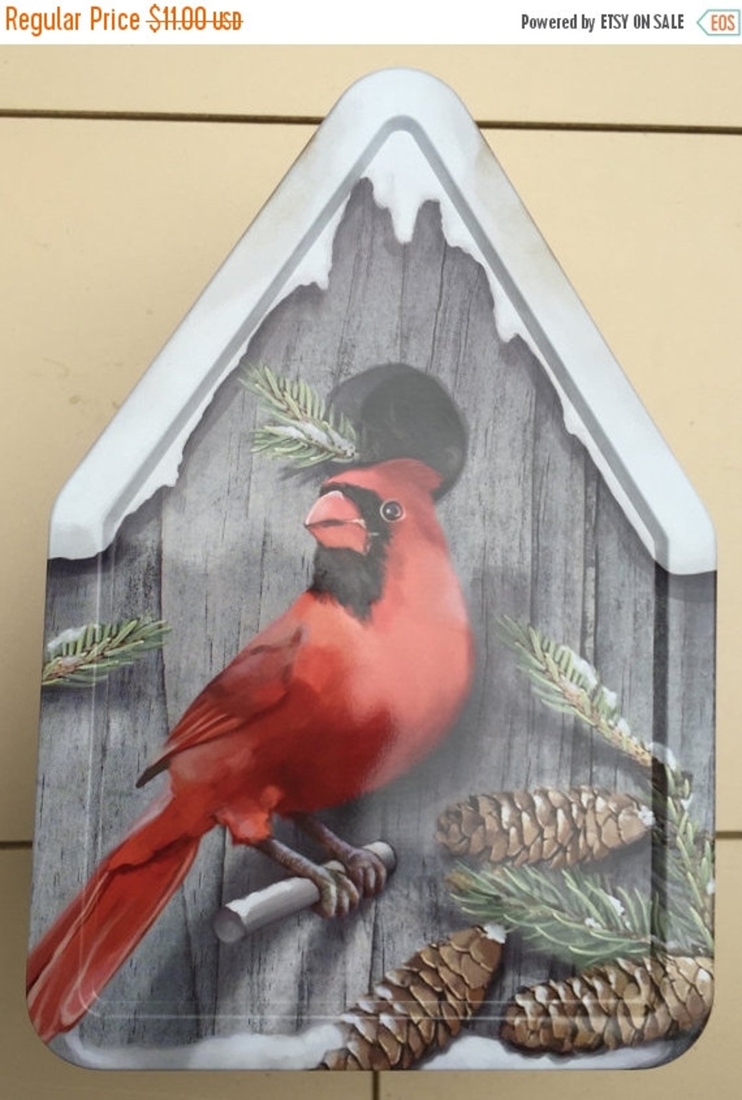 Cardinal Storage Tin Bird House Shaped Storage Tin Snow Etsy