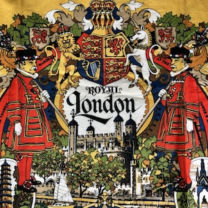 London Tourist Attractions Commemorative Linen Towel 1980s British Made Vista All Cotton Unused Excellent Vintage Condition