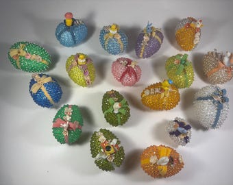 Push Pin Easter Eggs Beaded Jeweled Hand Made 1970s Beautiful Vintage Condition Make a Selection.