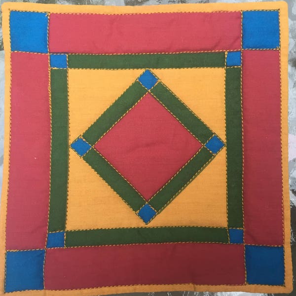 Quilt Square Frameable Machine Made Crafting Loops to Hang The Amish Heritage Collection by Ann Dezendorf Gold Hunter Pumpkin Diamon