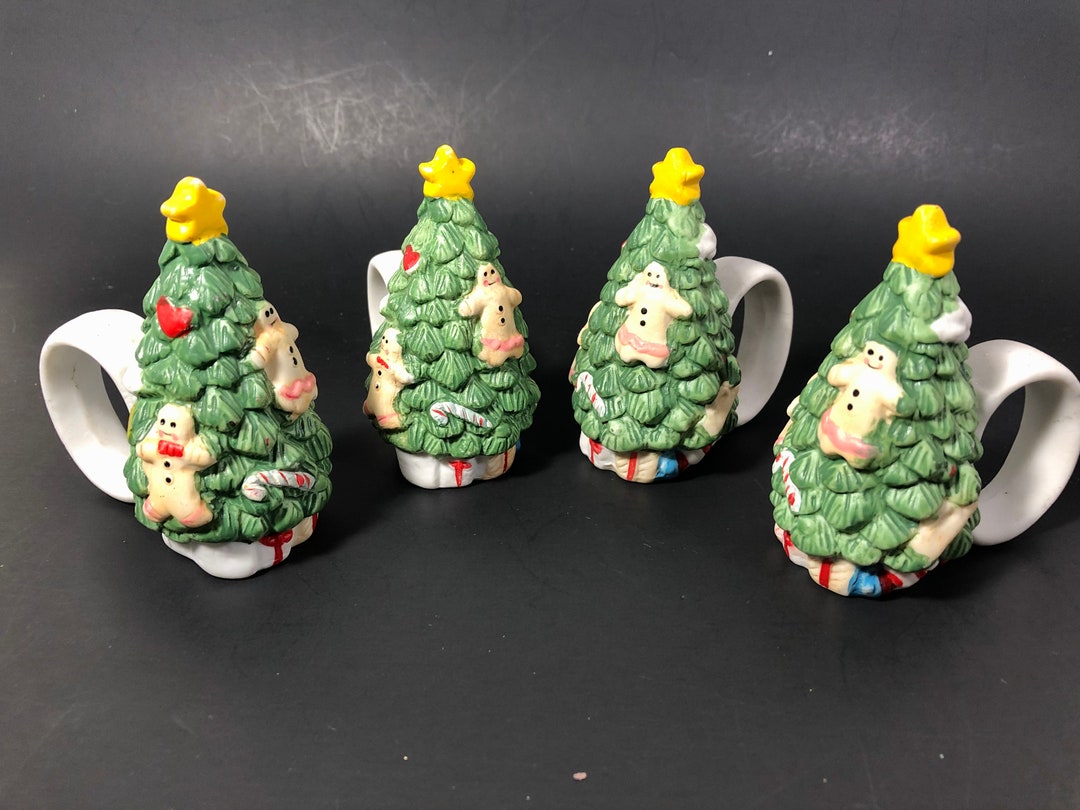 Christmas Napkin Rings Trees Ceramic Holiday Theme Set of 4 Etsy