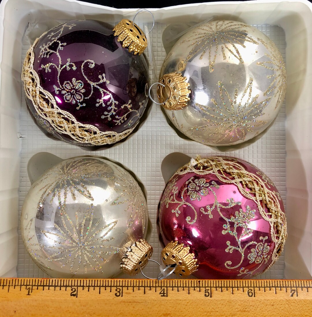 Krebs Christmas Ornaments Victorian Pearl Rose Purple Glitter Etsy
