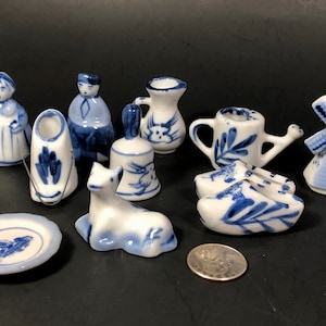 Delft Miniatures Holland Blue White Plate Windmill Bell Boy Girl Pitcher Cow Clogs Watering Can Excellent Vintage Condition Make Selection