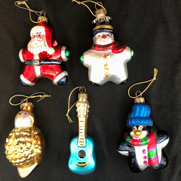 Thomas Pacconi Santa Snowman Bird Guitar  Penguin Blown Glass Ornament Heirloom Collection Excellent Vintage Condition Choose 1 Ornament