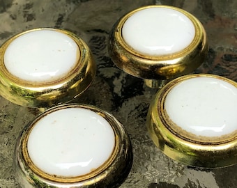 Brass Hardware Drawer Door White Porcelain Pull Set of 4 Polished Finish Hardware Included New Old Stock