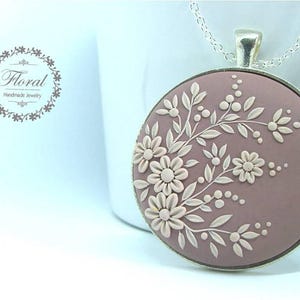 Flower Necklace, Flower Jewelry, Flower Necklace Silver, Flower Girl Necklace, Polymer Clay Jewelry, Gift for Wife, Romantic Wife Gift