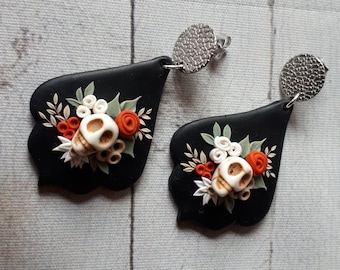 Halloween Polymer clay earrings, Sugar skull earrings, Halloween jewelry, Day of the dead Catrina earrings, Dia de los Muertos