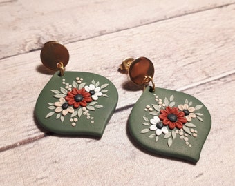 Grüne Clay Ohrringe, Blumen Ohrringe, Blumen Ohrringe aus Polymer Clay für sie, Geburtstag Ohrringe für Mama, Frau, Freundin Weihnachtsgeschenk