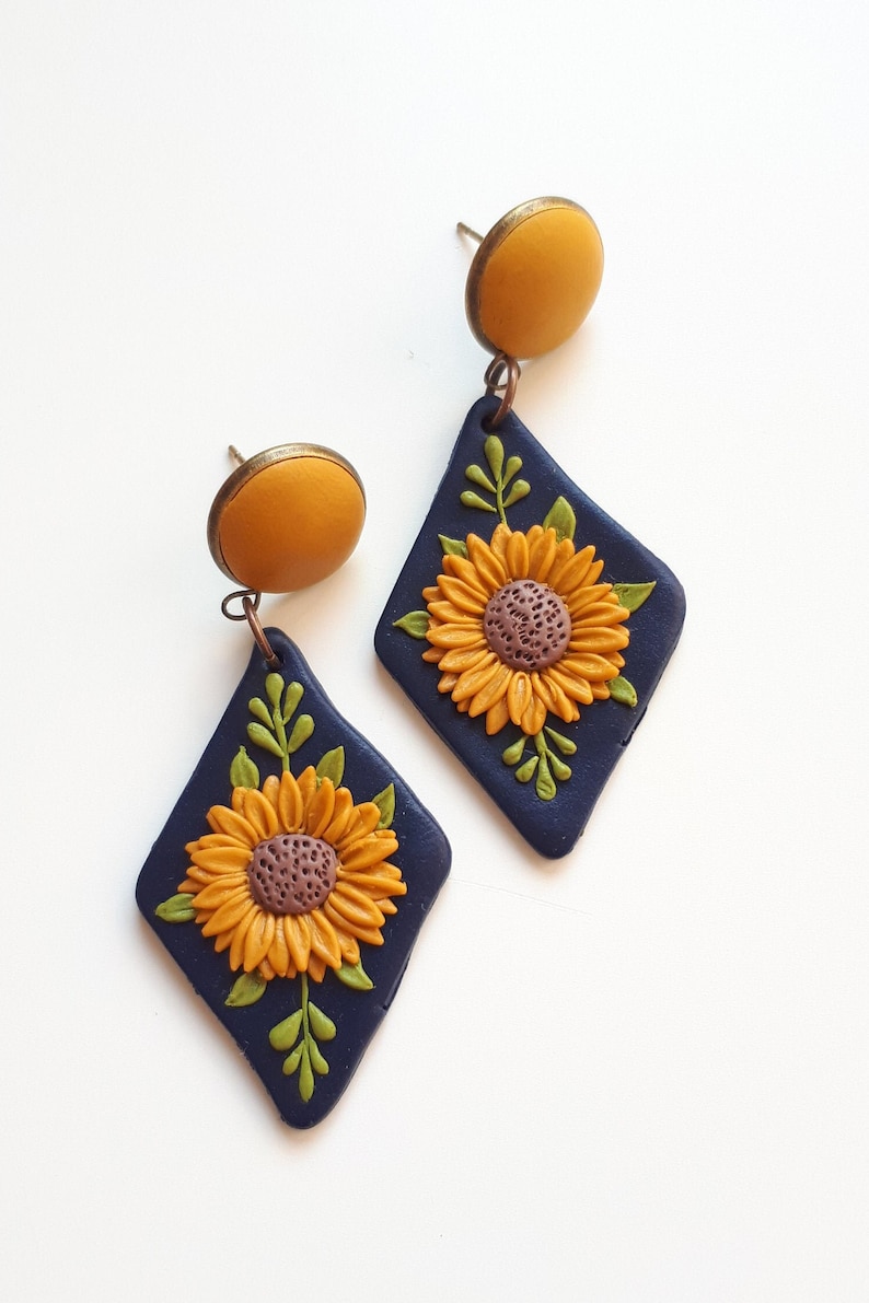 Sunflower Earrings Clay Earrings Statement Earrings for Etsy
