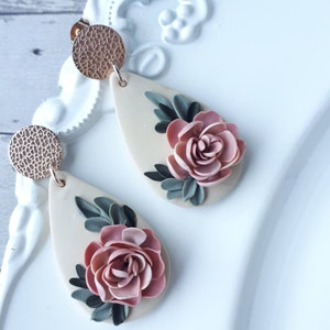 Pink Peony Earrings Flower Statement Elegant Polymer Clay Earrings, Wedding earrings for bride, bridesbaids