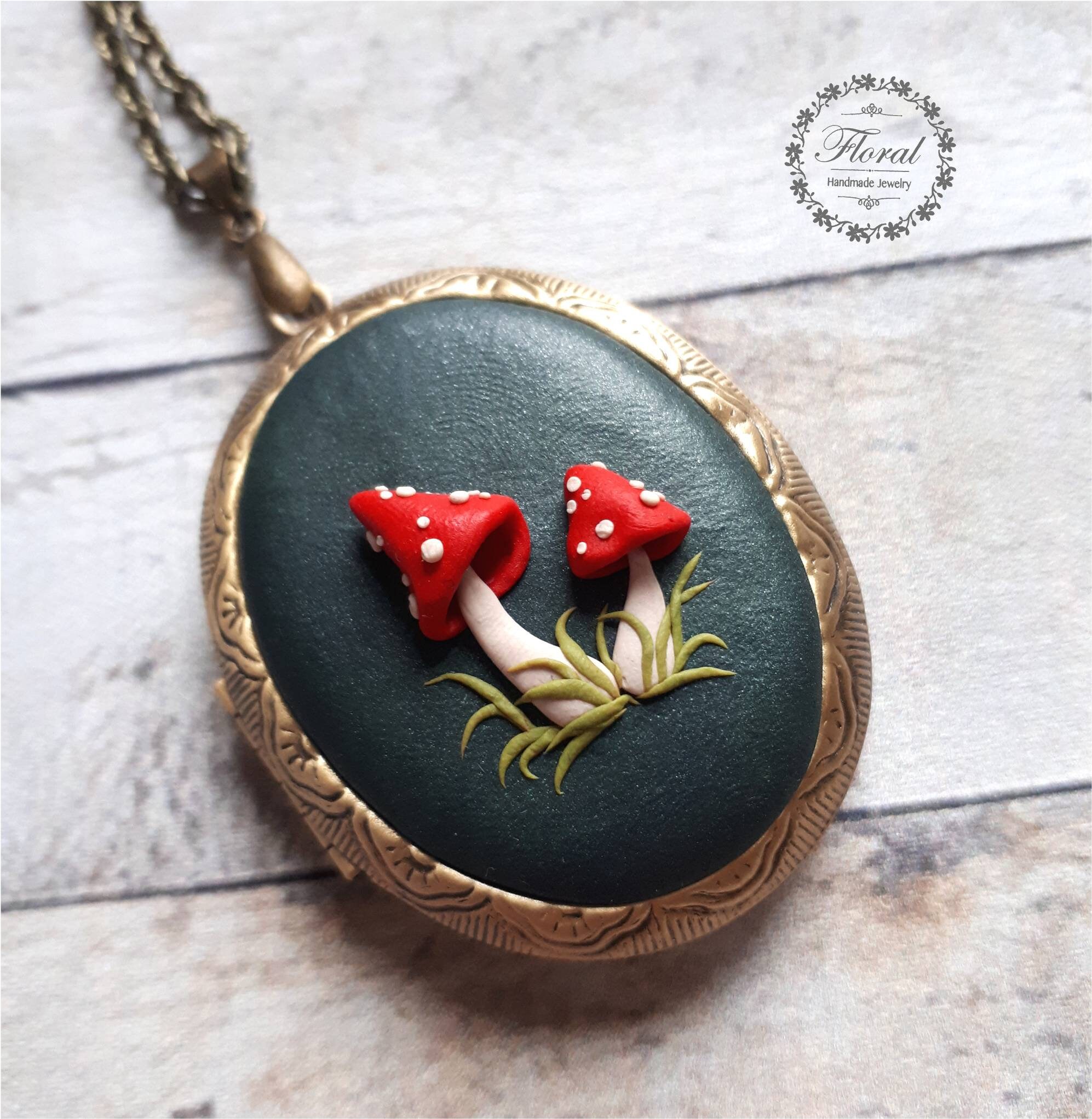 Mushroom Pendant Locket Necklace Personalized Necklace for