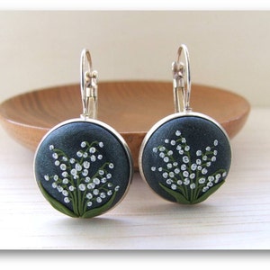 Lily of the valley earrings, polymer clay jewelry, flower clay earrings with lily of the valley floral gift for mother&#39;s day gift for mom