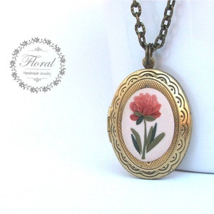 Little photo locket necklace for mom Christmas gift from daughter, flower locket pendant necklace personalized