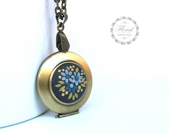 Azul olvídame no collar regalo para ella, pequeña foto locket 21 cumpleaños regalo para novia