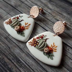 Elegant pumpkin earrings, Clay earrings, boho polymer clay earrings, Boho floral Statement earrings for autumn, Fall birthday gift for her