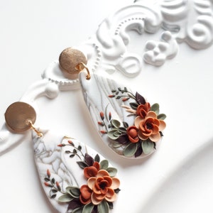 Autumn Flower Earrings, Statement Elegant Polymer Clay Earrings, Fall earrings, Birthday earrings, Earrings for Mom Mother&#39;s day gift