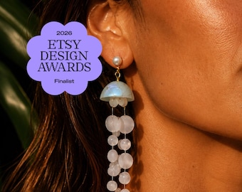 Moon Jellyfish Earrings, Handmade Jellyfish Jewelry, Ocean Statement Earrings, Lightweight White Dangle Earrings, Unique Gift for Her
