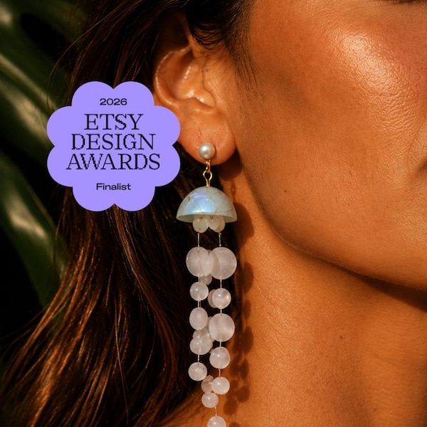 Moon Jellyfish Earrings, Handmade Jellyfish Jewelry, Ocean Statement Earrings, Lightweight White Dangle Earrings, Unique Gift for Her