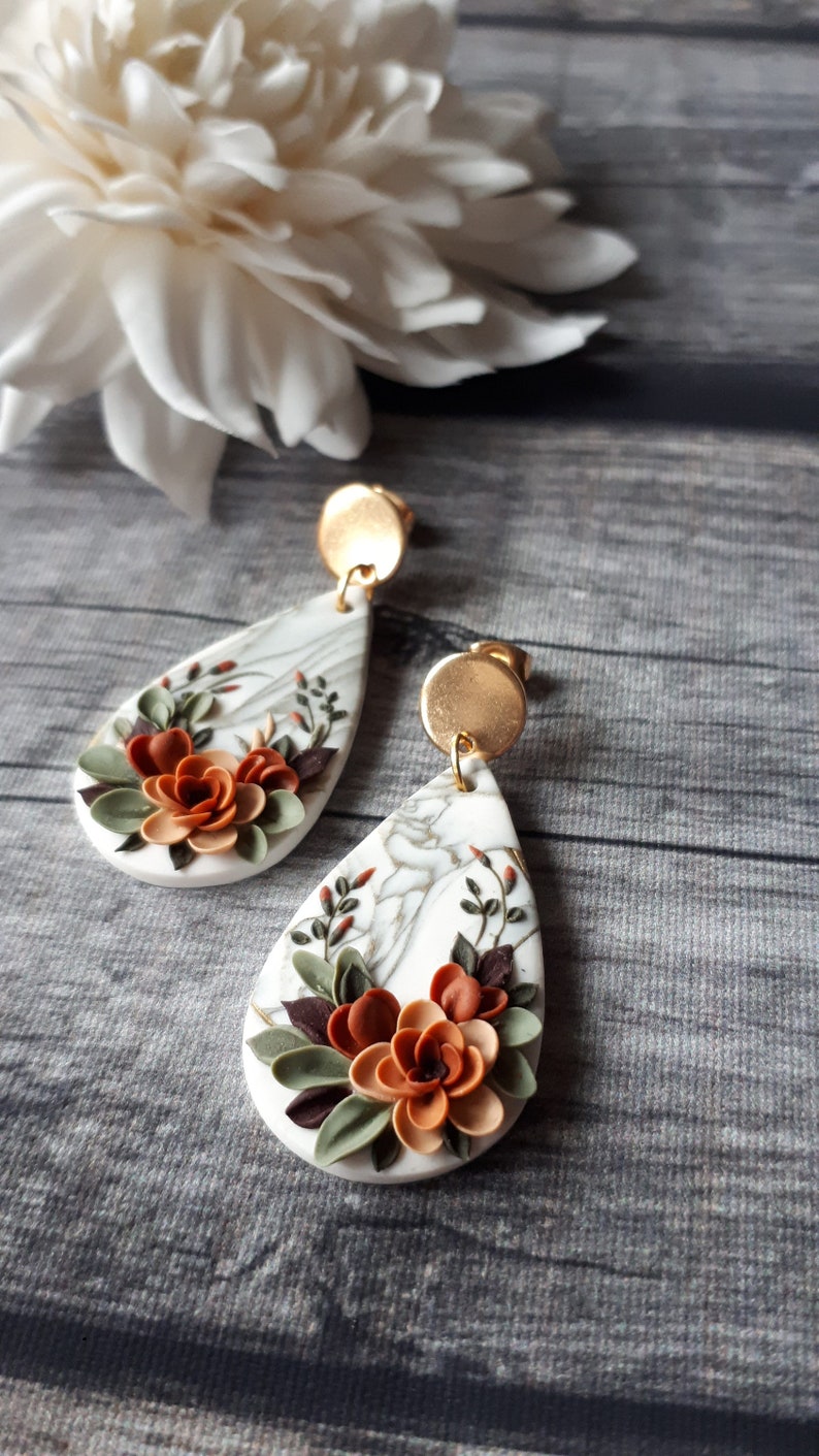 Spring Flower Earrings, Statement Elegant Polymer Clay Earrings, Mother's day gift, Birthday earrings, Earrings for Mom image 10