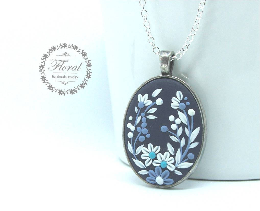 Dark blue polymer clay pendant, college graduation gift for her, 21th birthday gift fir sister, for girlfriend