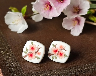 Stud Sakura earrings, Polymer clay Cherry blossom earrings, Spring gift for her, Mothers day gift, Japanese tiny earrings for Mom