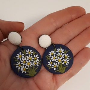 Large Daisy Dangle Polymer Clay Earrings, Mom Christmas gift from daughter, Wife gift image 5